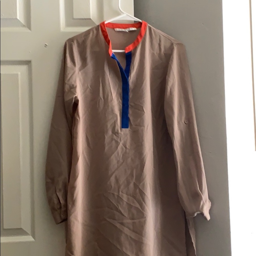 Taupe,Royal and orange blouse